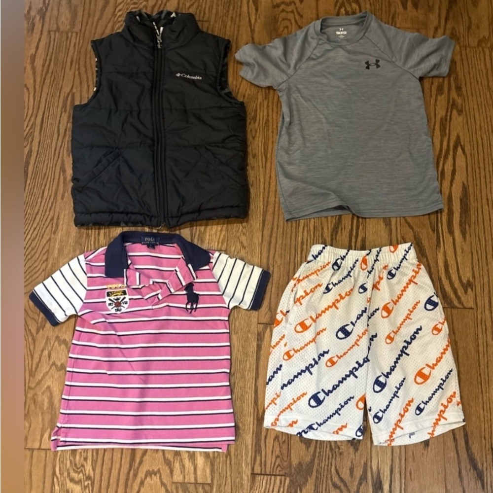 Boys Size 5/6 Clothing Lot Columbia Vest UA Polo Ralph Lauren Champion Shorts